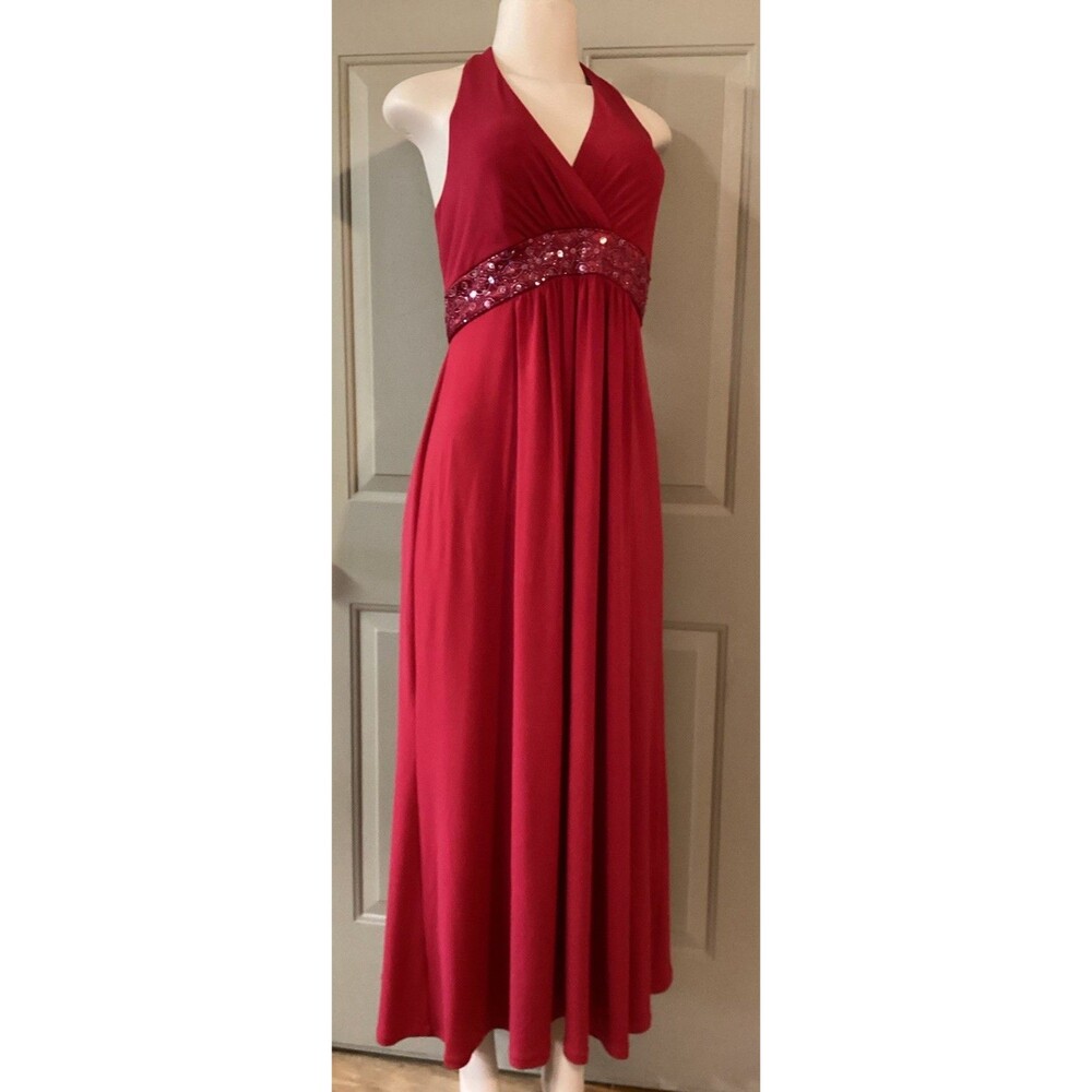 Davids Bridal Halter Bridesmaid Dress Style F14084 Red Hi Low Sz 6